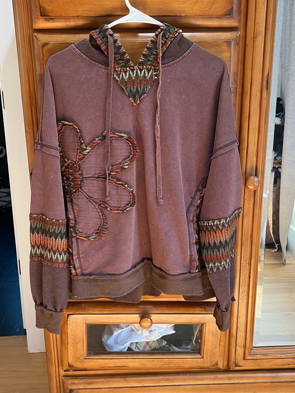 Men's Brown Zip-Up Hoodie with Patterned Trim